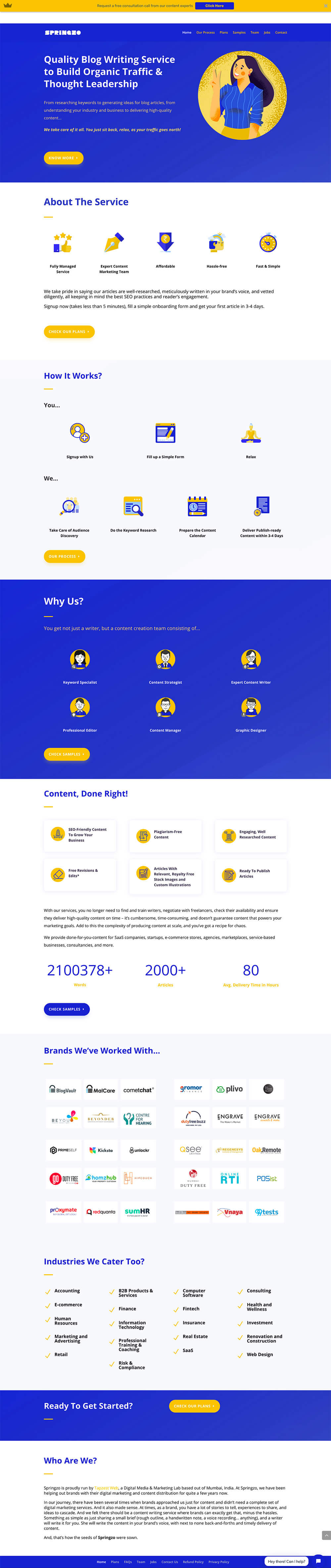 Springzo - blog writing productized business