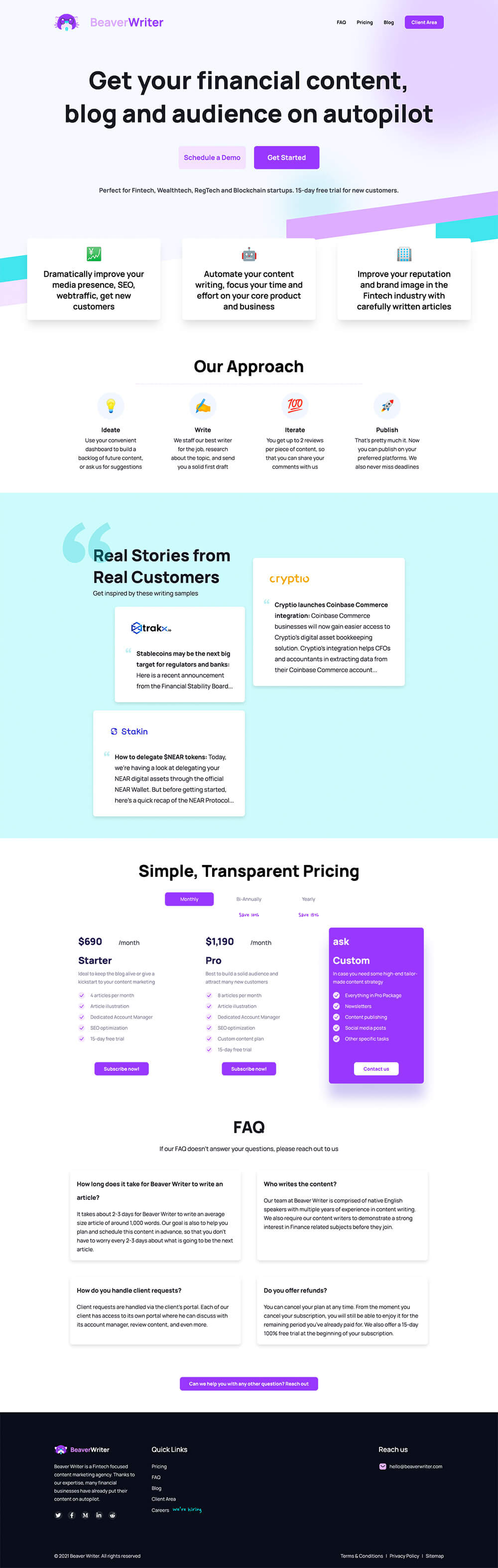 Beaver Writer Fintech Focussed Content Marketing Productized Service