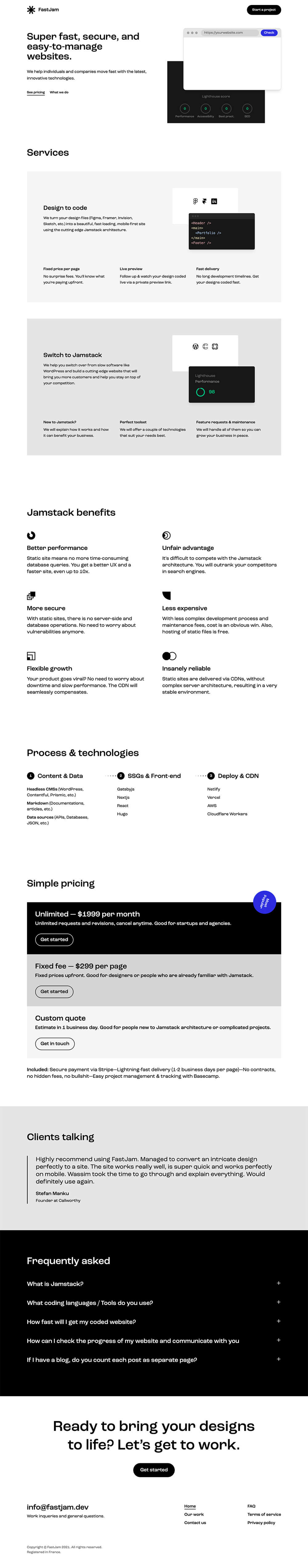 FastJam Dev-on-demand Productized Service Static Website Development