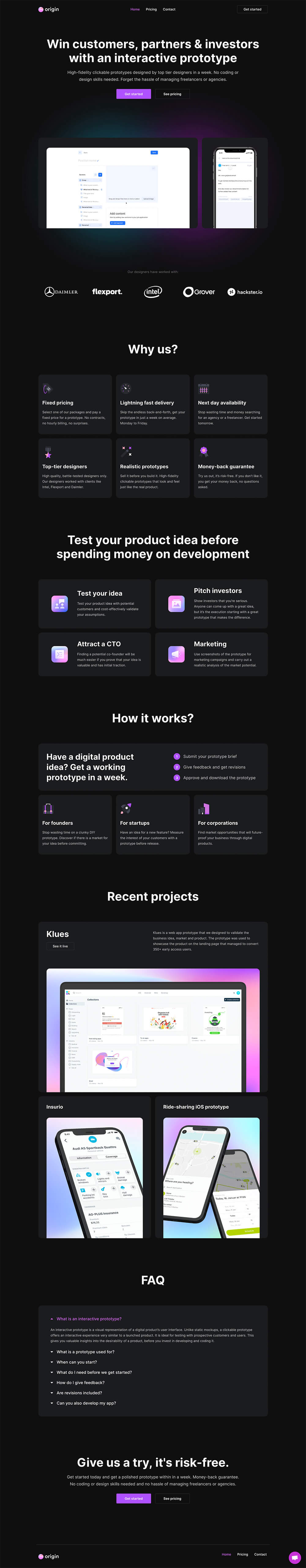 Origin Interactive Prototype Design Productized Service