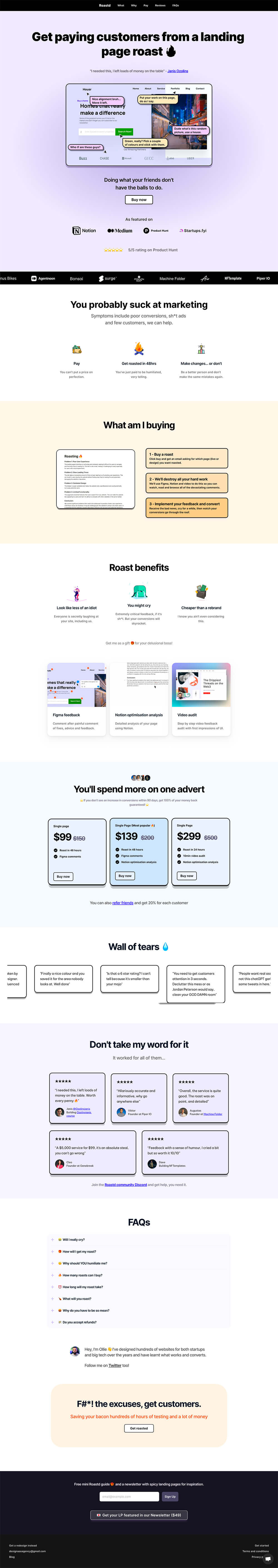 Roastd Landing Page Conversion Rate Optimisation Productized Service