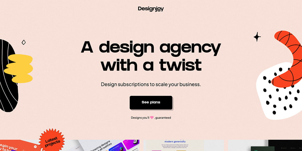 Screenshot of Designjoy's Productized Design Subscription Service Homepage