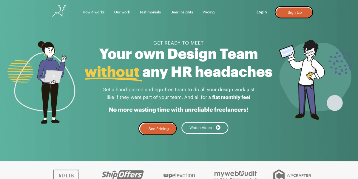 Screenshot of Deer Designer's productized design service homepage.