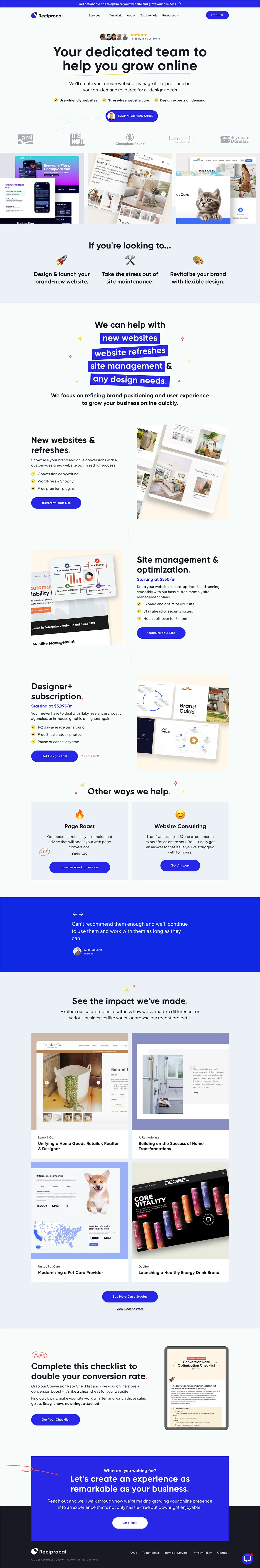 Reciprocal productized web design service